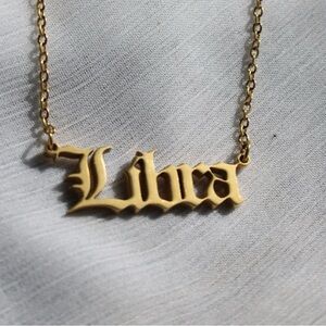 Libra Stainless Steel Gold Tone Zodiac Sign Necklace